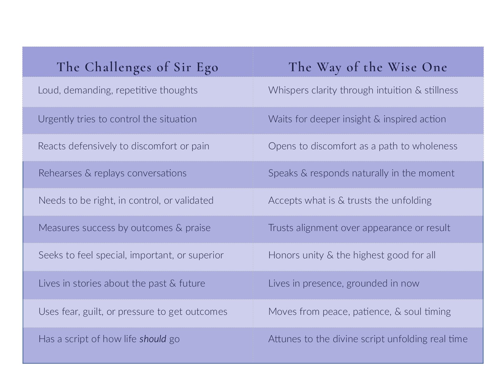 The Challenges of Sir Ego vs The Way of the Wise One